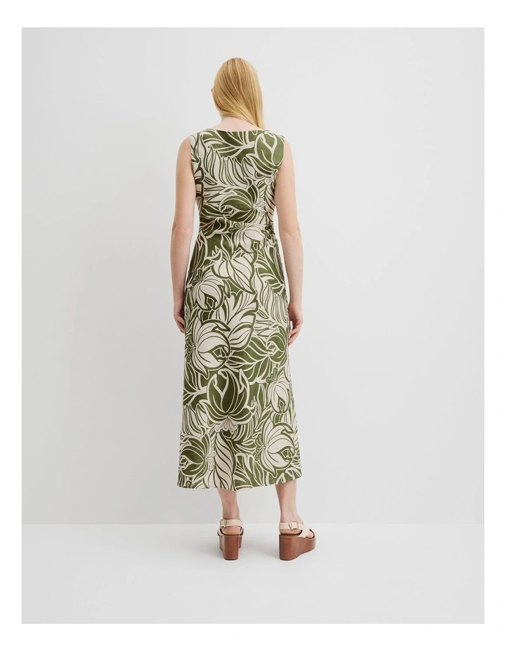 Organically Grown Linen Print Rouched Maxi Dress in Etched Tropical image 5