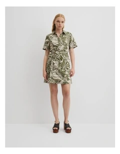 Print Flared Mini Dress in Etched Tropical
