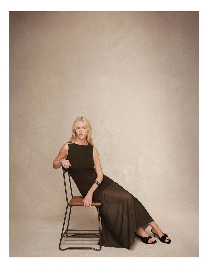 Boatneck Knit Dress in Deep Olive image 2