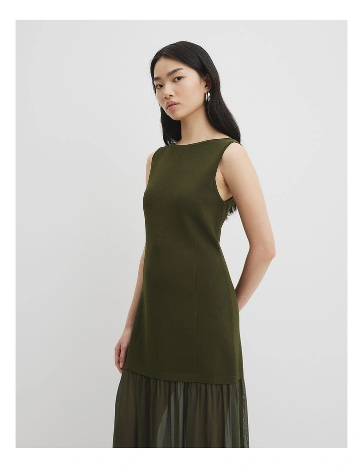 Boatneck Knit Dress in Deep Olive image 3
