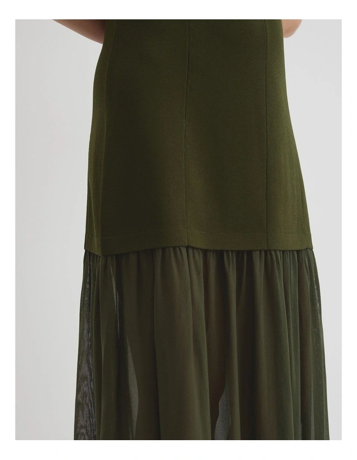 Boatneck Knit Dress in Deep Olive image 4