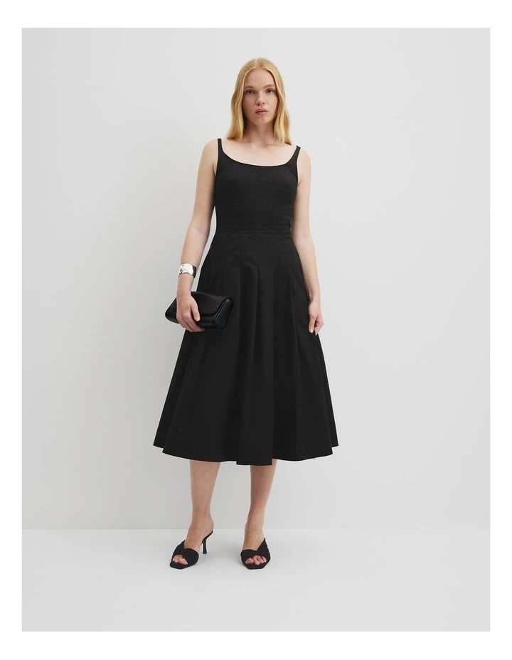 Organically Grown Linen Panelled Fit And Flare Dress in Black image 2