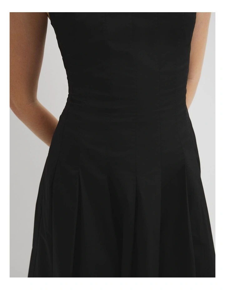 Organically Grown Linen Panelled Fit And Flare Dress in Black image 3
