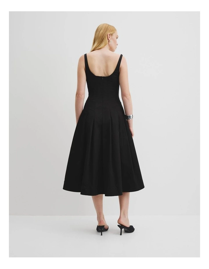 Organically Grown Linen Panelled Fit And Flare Dress in Black image 4