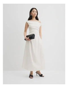 Off Shoulder Midi Dress in Antique White