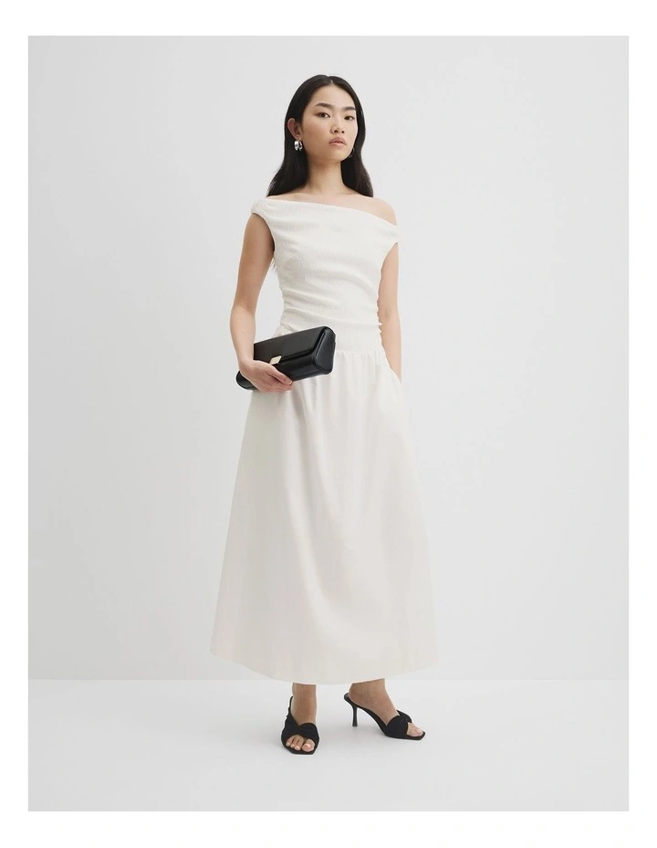 Off Shoulder Midi Dress in Antique White image 1