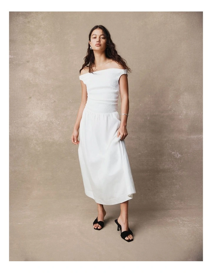 Off Shoulder Midi Dress in Antique White image 2