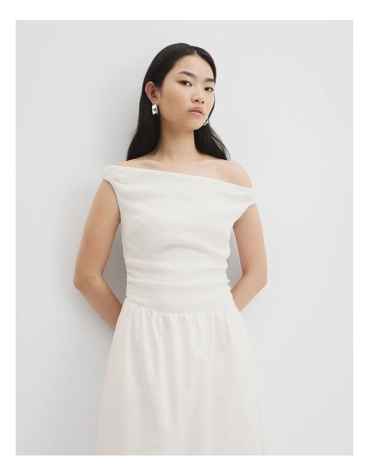 Off Shoulder Midi Dress in Antique White image 3