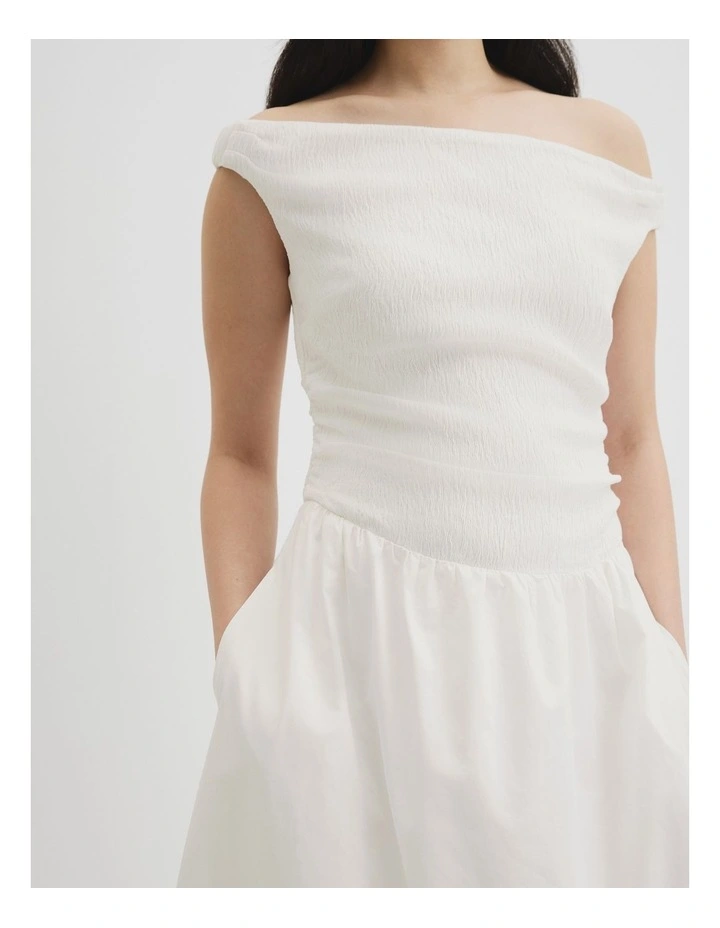 Off Shoulder Midi Dress in Antique White image 4