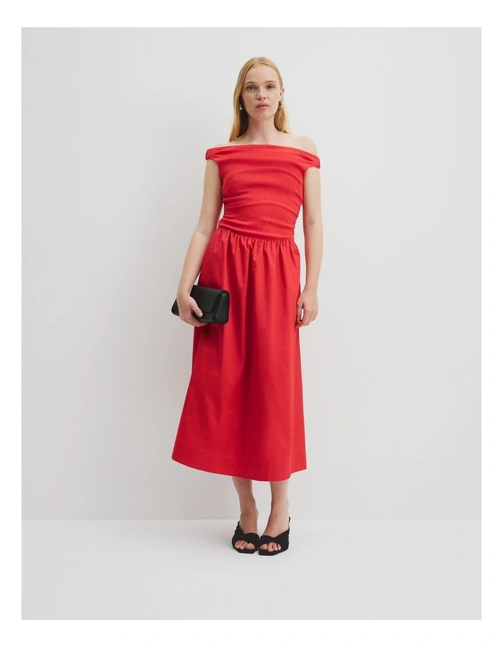 Off Shoulder Midi Dress in Vivid Red image 1