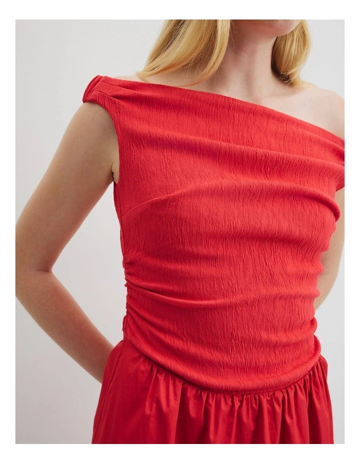Off Shoulder Midi Dress in Vivid Red image 2
