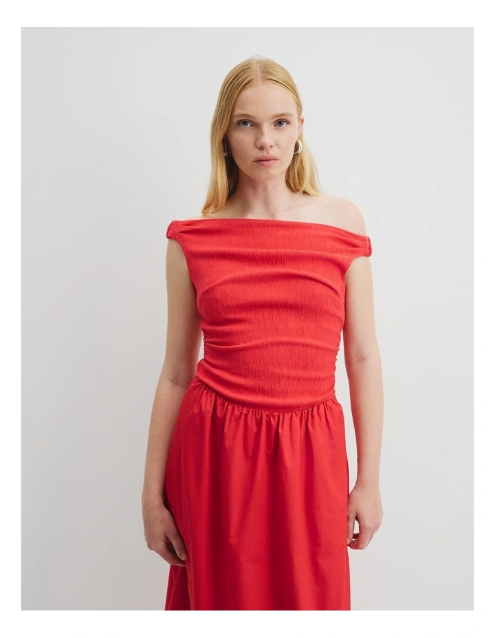 Off Shoulder Midi Dress in Vivid Red image 3
