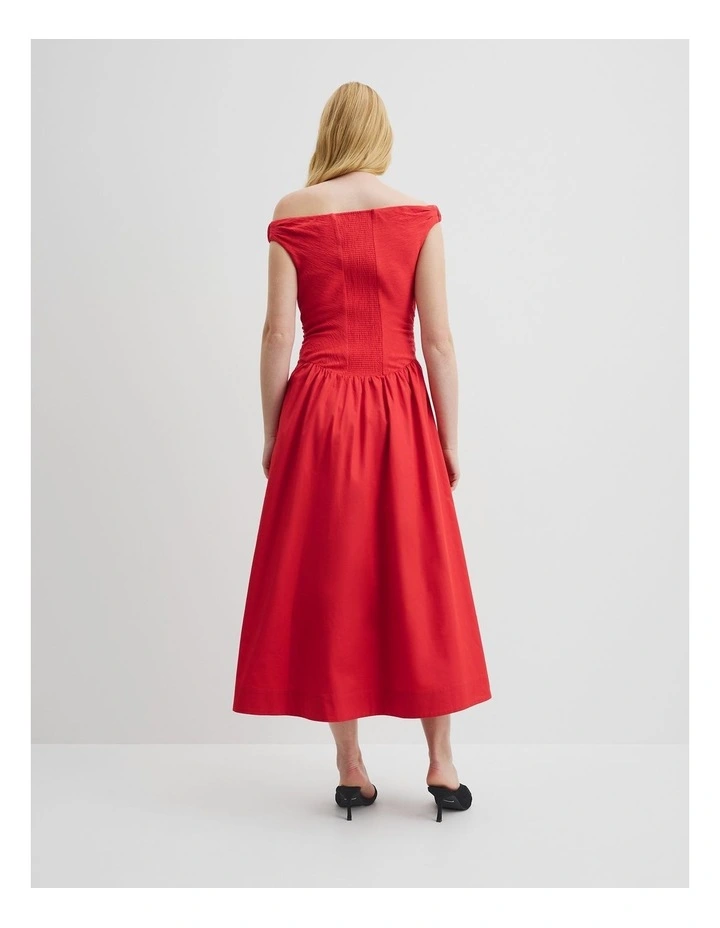 Off Shoulder Midi Dress in Vivid Red image 4
