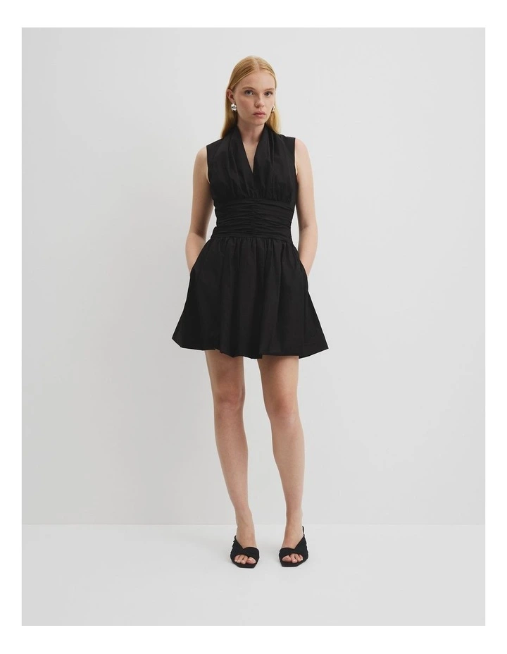 Gathered Hem Mini Dress in Black image 1