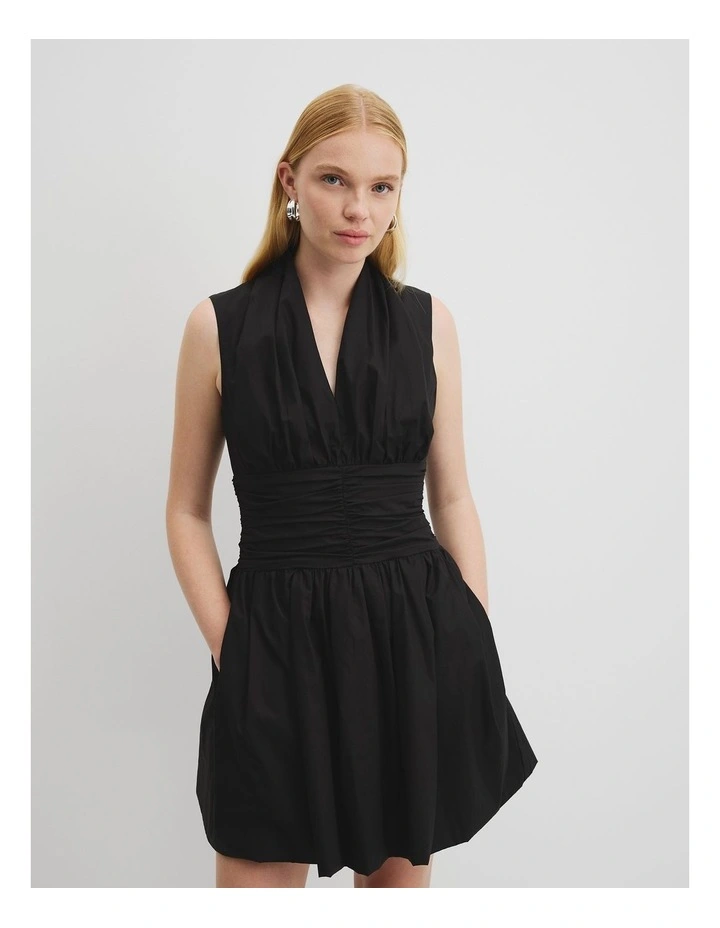 Gathered Hem Mini Dress in Black image 2