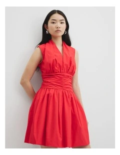 Gathered Hem Mini Dress in Vivid Red