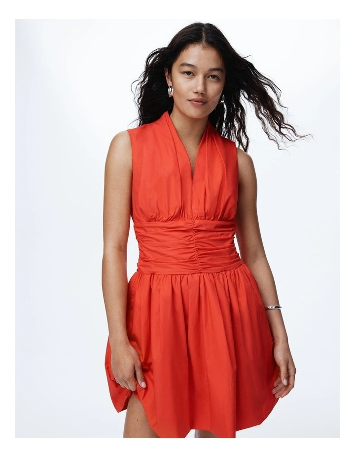 Gathered Hem Mini Dress in Vivid Red image 2