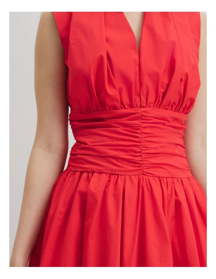 Gathered Hem Mini Dress in Vivid Red image 3