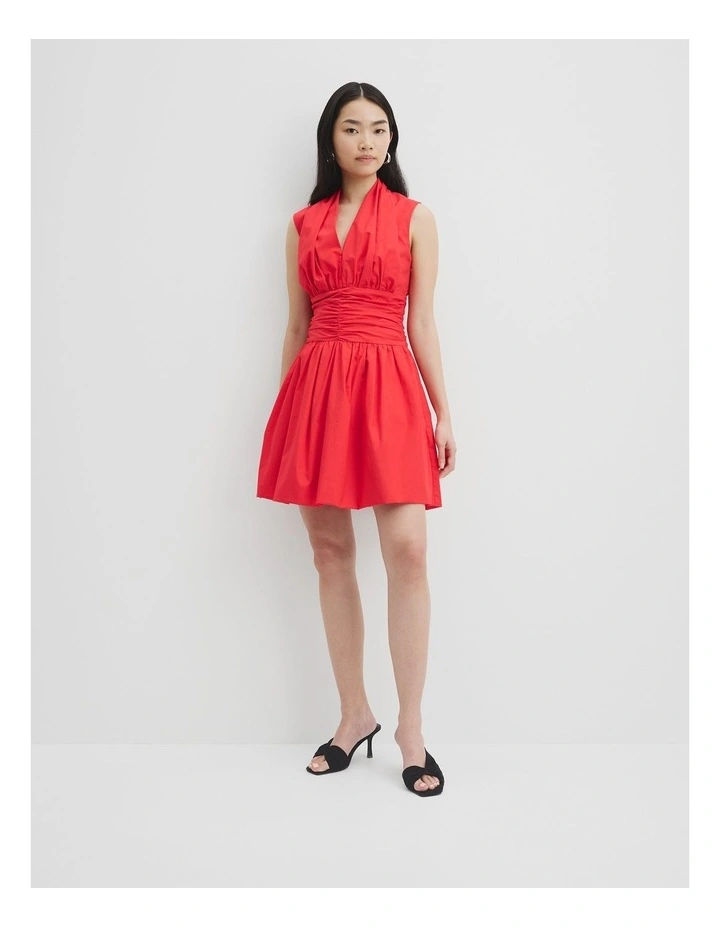 Gathered Hem Mini Dress in Vivid Red image 4