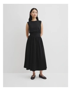Australian Cotton Jersey Gather Dress in Black