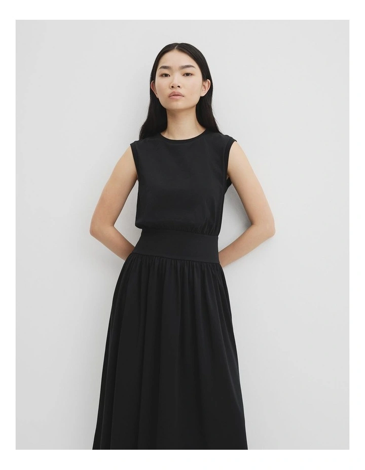 Australian Cotton Jersey Gather Dress in Black image 2