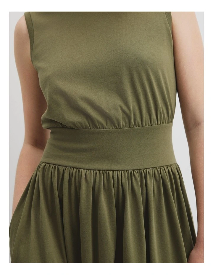 Australian Cotton Jersey Gather Dress in Caper image 2