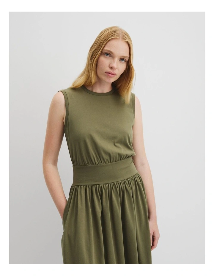 Australian Cotton Jersey Gather Dress in Caper image 3