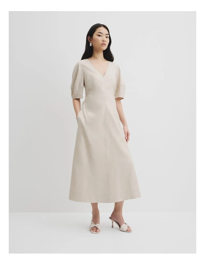 Fit And Flare Midi Dress in Tahini image 1
