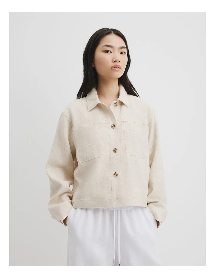 Linen Shacket in Sesame image 1