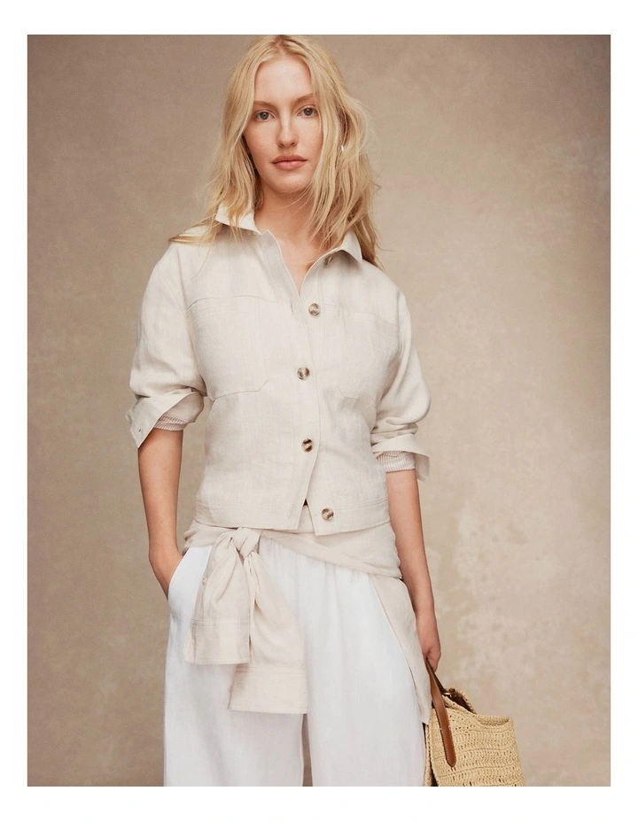 Linen Shacket in Sesame image 2