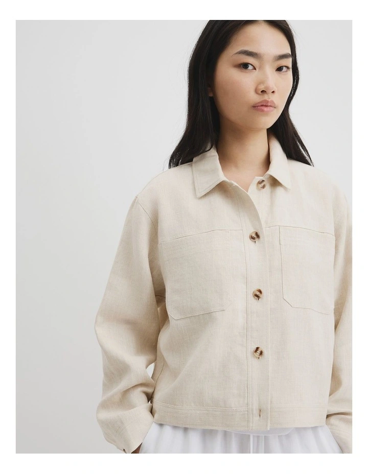 Linen Shacket in Sesame image 3