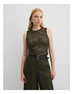 Lace Knit Tank in Caper