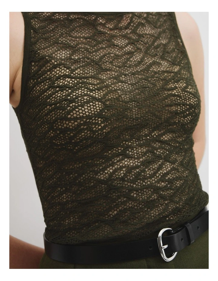 Lace Knit Tank in Caper image 2