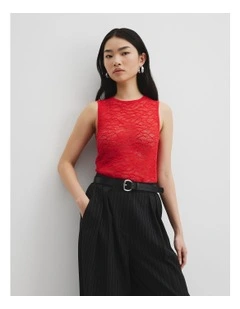 Lace Knit Tank in Vivid Red
