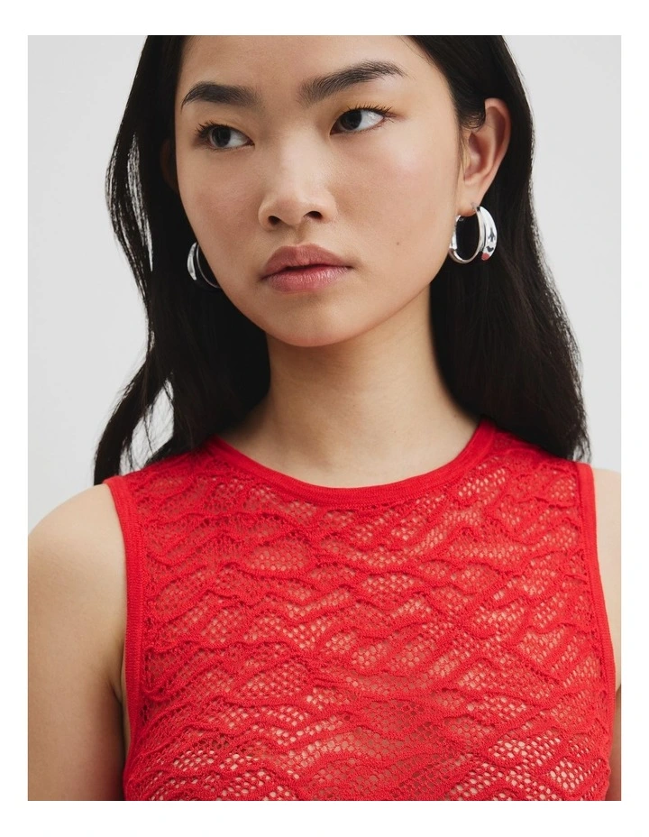 Lace Knit Tank in Vivid Red image 3