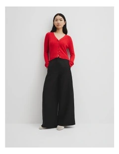 Organically Grown Cotton Blend Fitted Knit Cardigan in Vivid Red