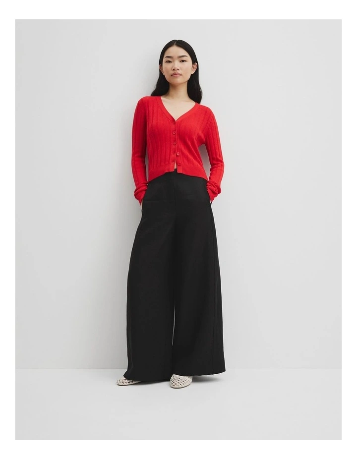 Organically Grown Cotton Blend Fitted Knit Cardigan in Vivid Red image 1