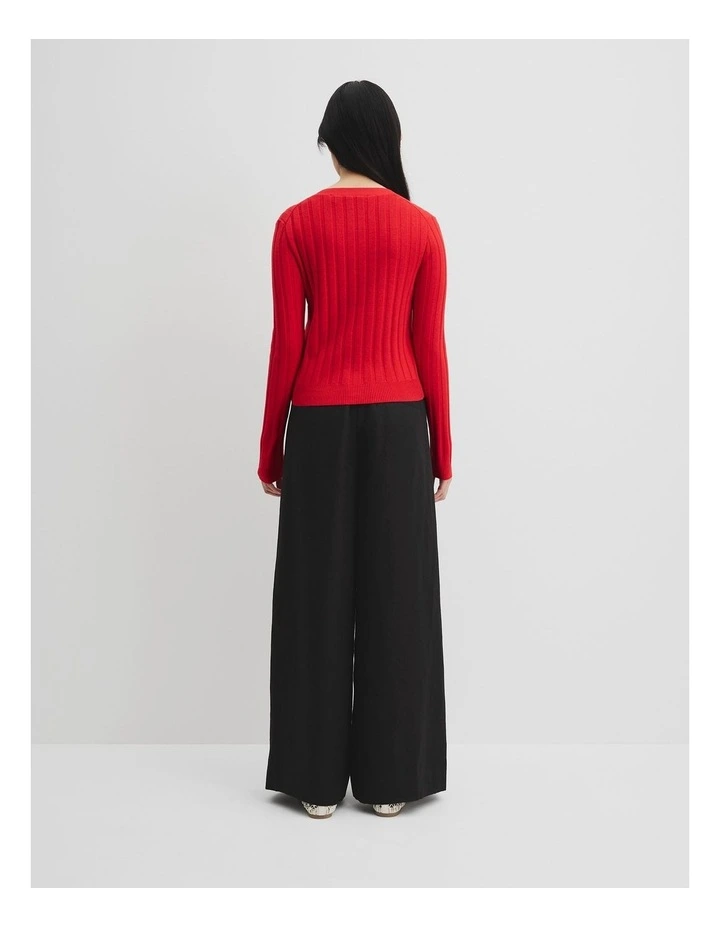 Organically Grown Cotton Blend Fitted Knit Cardigan in Vivid Red image 4
