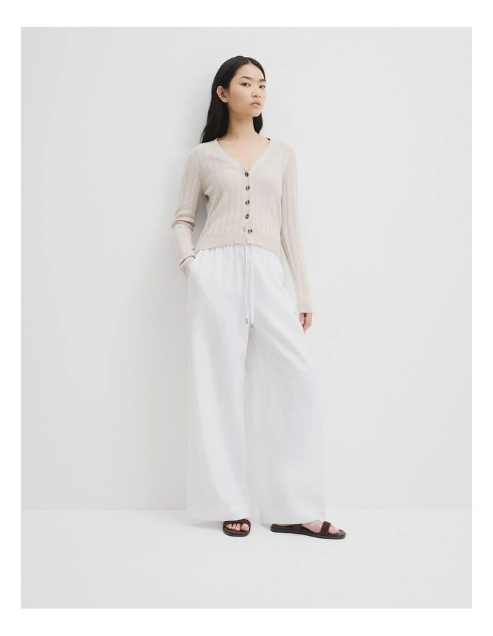 Organically Grown Cotton Blend Fitted Knit Cardigan in Tahini image 2