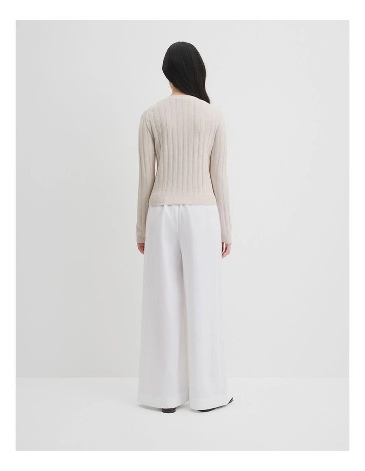 Organically Grown Cotton Blend Fitted Knit Cardigan in Tahini image 4
