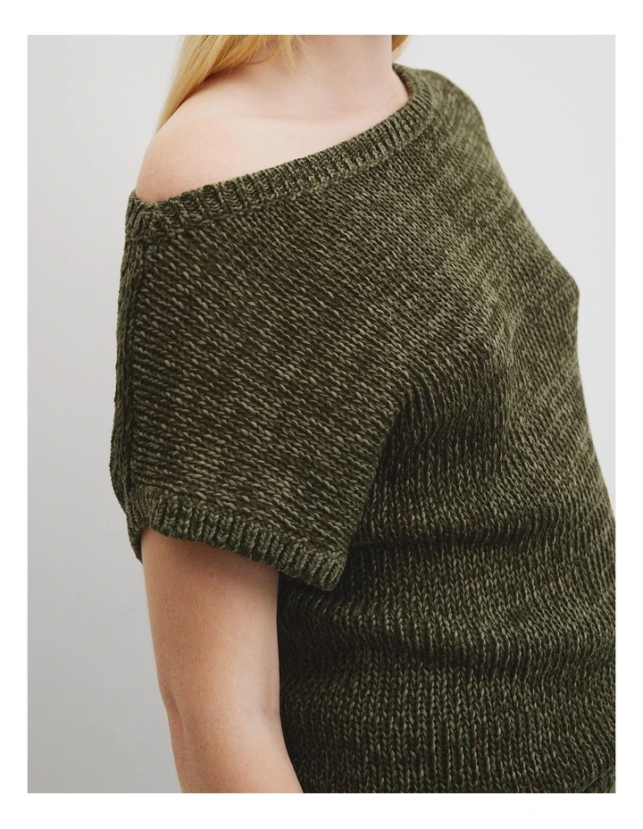 Organically Grown Cotton Asymmetric Tape Knit T-shirt in Deep Olive image 4