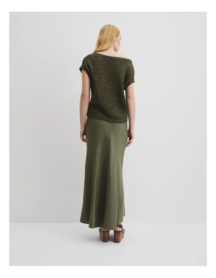 Organically Grown Cotton Asymmetric Tape Knit T-shirt in Deep Olive image 5