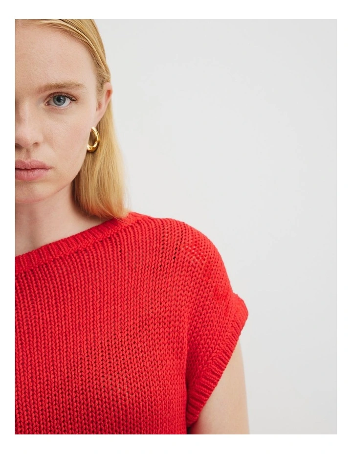 Organically Grown Cotton Asymmetric Tape Knit T-shirt in Vivid Red image 2