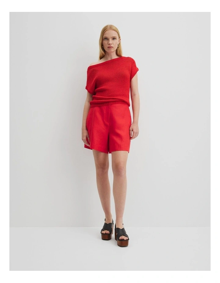 Organically Grown Cotton Asymmetric Tape Knit T-shirt in Vivid Red image 3
