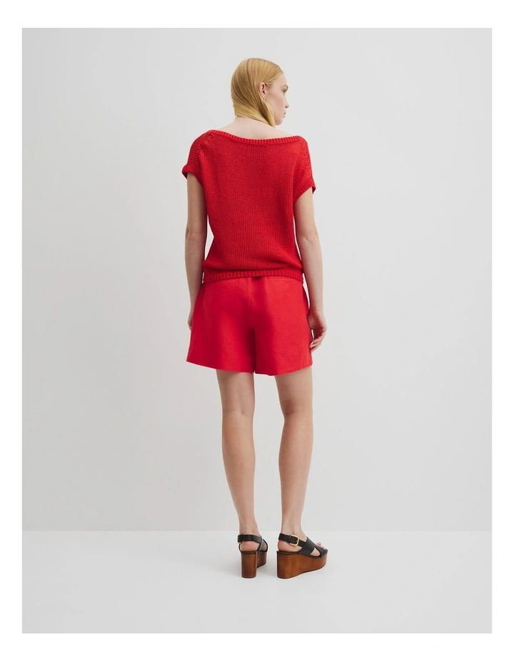 Organically Grown Cotton Asymmetric Tape Knit T-shirt in Vivid Red image 4