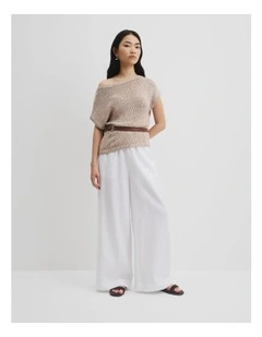 Organically Grown Cotton Asymmetric Tape Knit T-shirt in Tahini
