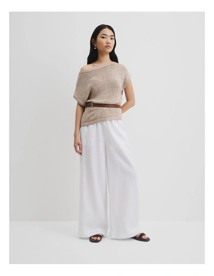 Organically Grown Cotton Asymmetric Tape Knit T-shirt in Tahini image 1