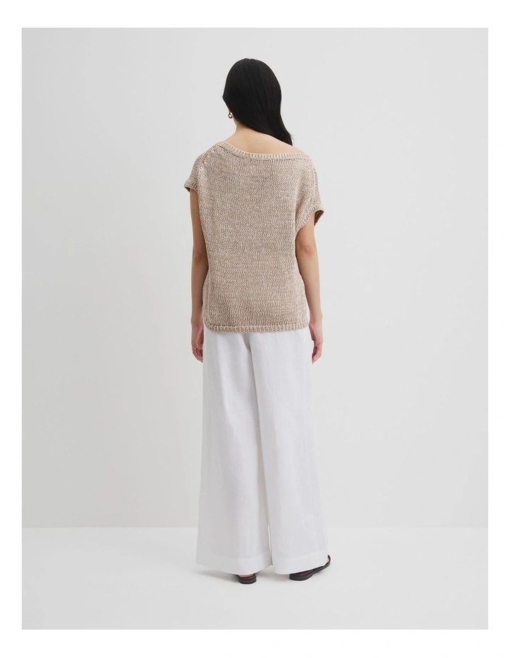Organically Grown Cotton Asymmetric Tape Knit T-shirt in Tahini image 4