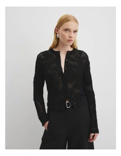 Applique Knit Cardigan in Black