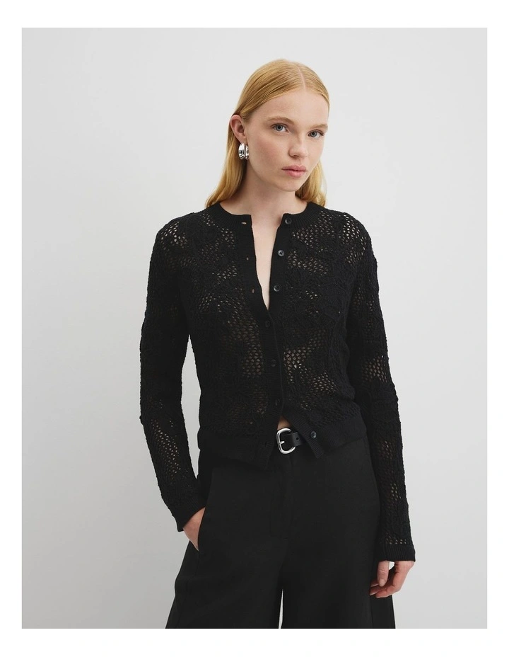 Applique Knit Cardigan in Black image 1
